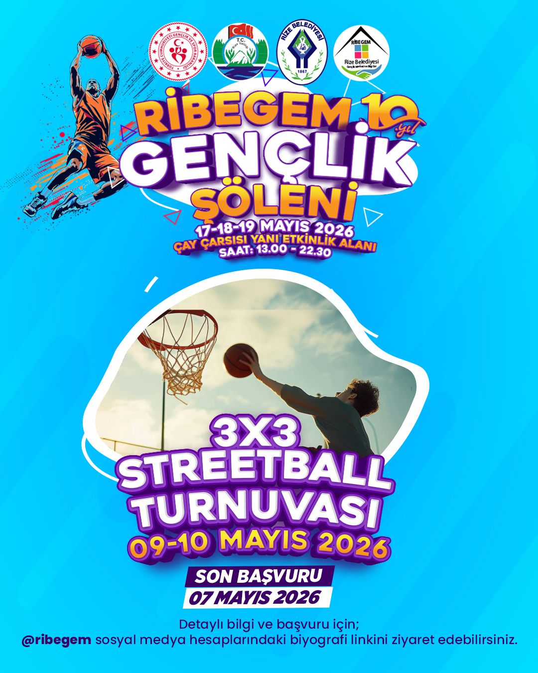 Rize’de Gençlik ve Spor Rüzgârı: RİBEGEM 10. Yıl Gençlik Şöleni ve 3x3 Streetball Turnuvası Heyecanı Başlıyor
